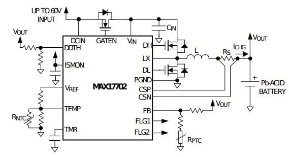 应用电路图 - Analog Devices / Maxim Integrated MAX17702电池充电器控制器