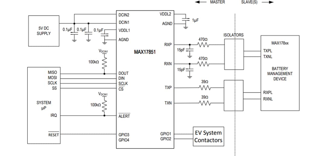 应用电路图 - Analog Devices / Maxim Integrated MAX17851 SPI转UART安全监控桥接器