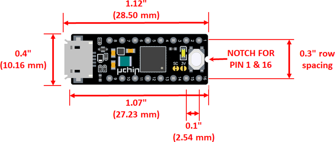 Mechanical Drawing - Crowd Supply ITACA Innovation uChip Microcontroller Board