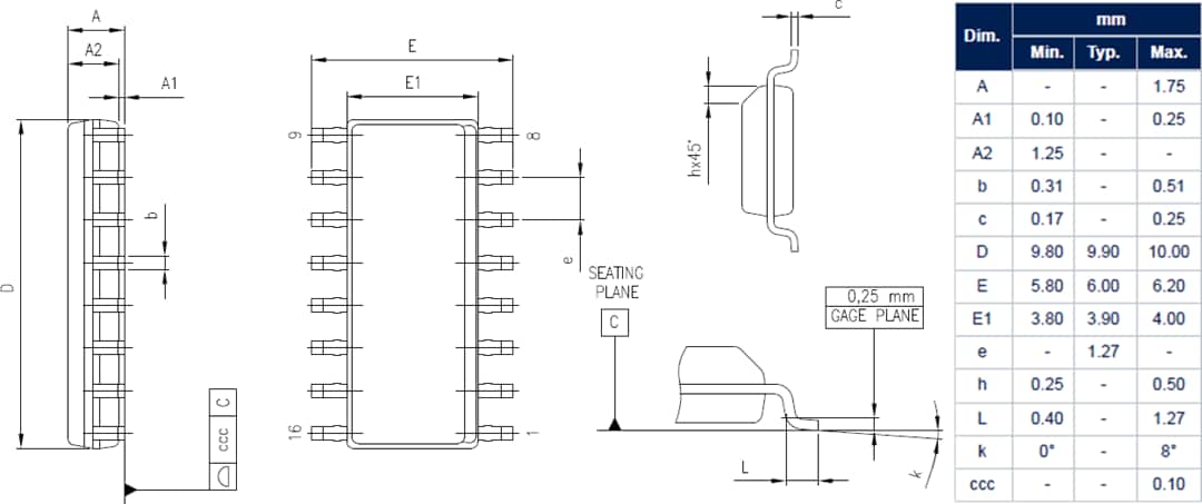 机械图纸 - STMicroelectronics STDRIVEG600半桥栅极驱动器