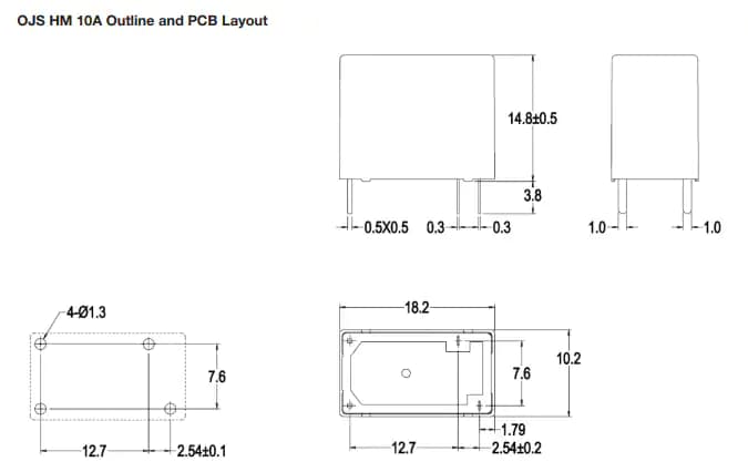 机械图纸 - TE Connectivity OJS微型PCB继电器
