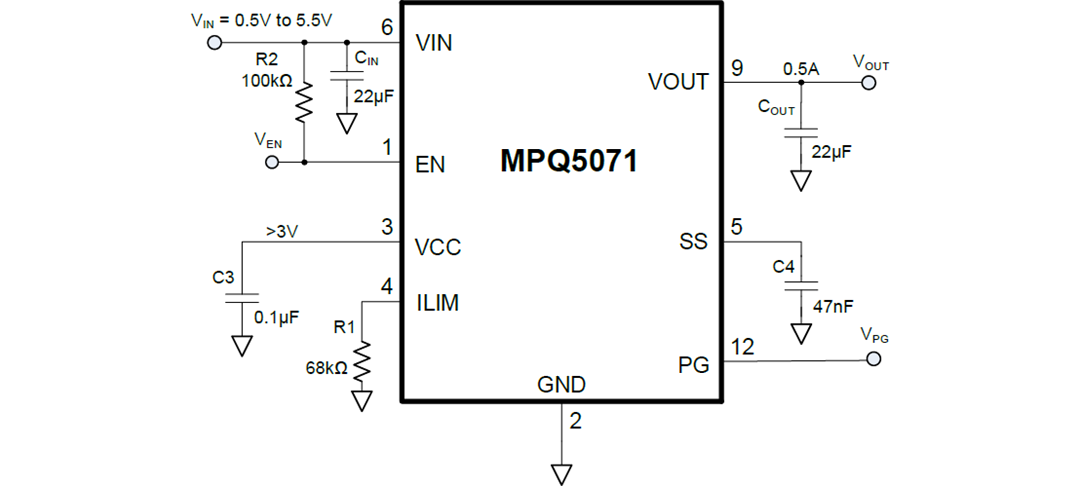Application Circuit Diagram - Monolithic Power Systems (MPS) MPQ5071-AEC1 Programmable Load Switch