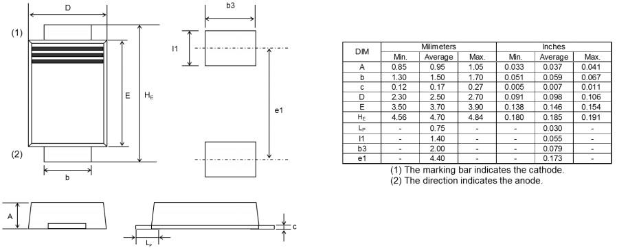机械图纸 - ROHM Semiconductor RBS5LAM40A超低VF 肖特基势垒二极管