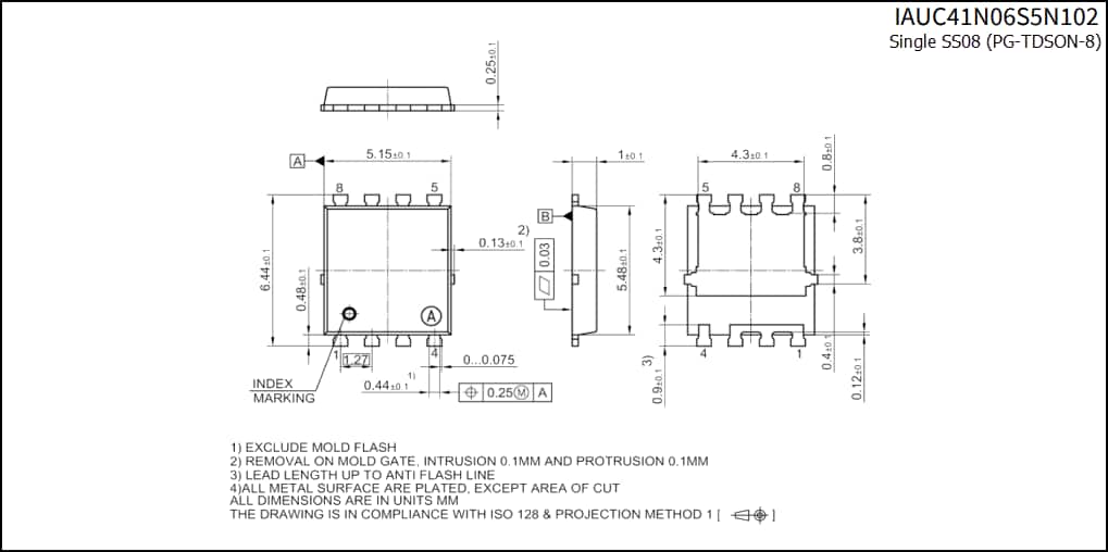 机械图纸 - Infineon Technologies IAUZ4xN06S5 60V汽车级OptiMOS™-5 MOSFET 机械图纸 - Infineon Technologies IAUZ4xN06S5 60V汽车级OptiMOS™-5 MOSFET