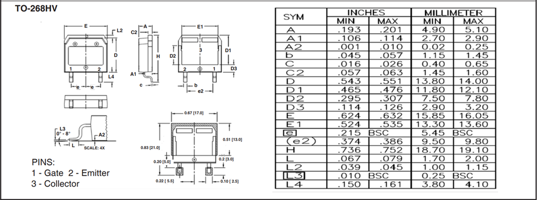 机械图纸 - IXYS IXBx14N300HV反向导通BiMOSFET™ IGBT