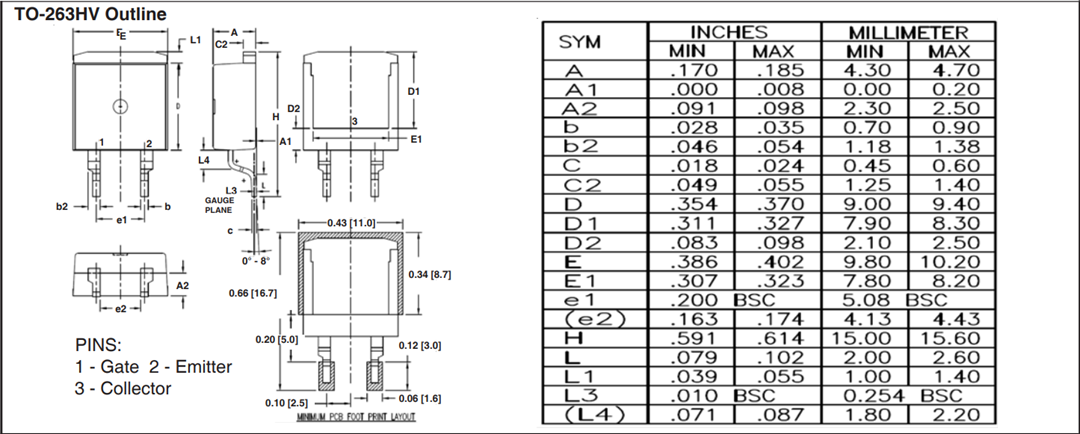 机械图纸 - IXYS IXBx14N300HV反向导通BiMOSFET™ IGBT