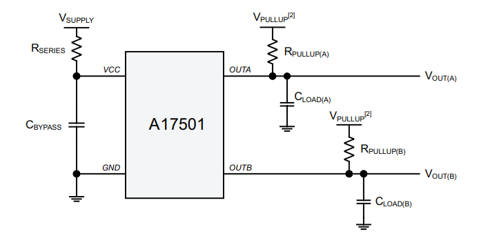 Application Circuit Diagram - Allegro MicroSystems A17501 Dual Output Speed & Sensor ICs