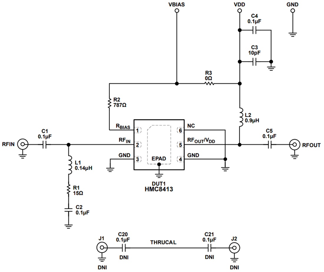 原理图 - Analog Devices Inc. EV1HMC8413LP2F放大器评估板