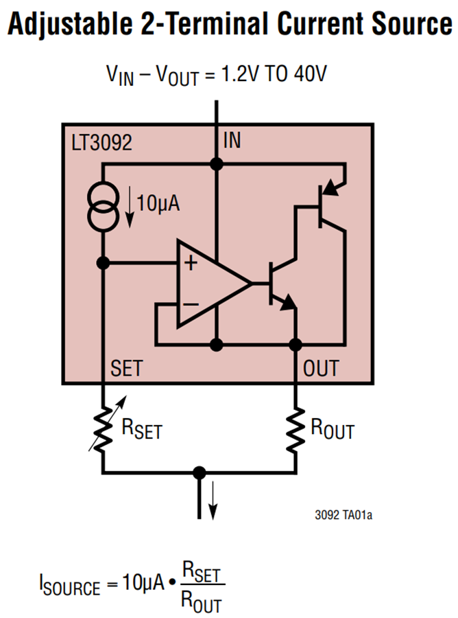 应用电路图 - Analog Devices Inc. LT3092可编程双端子电流源