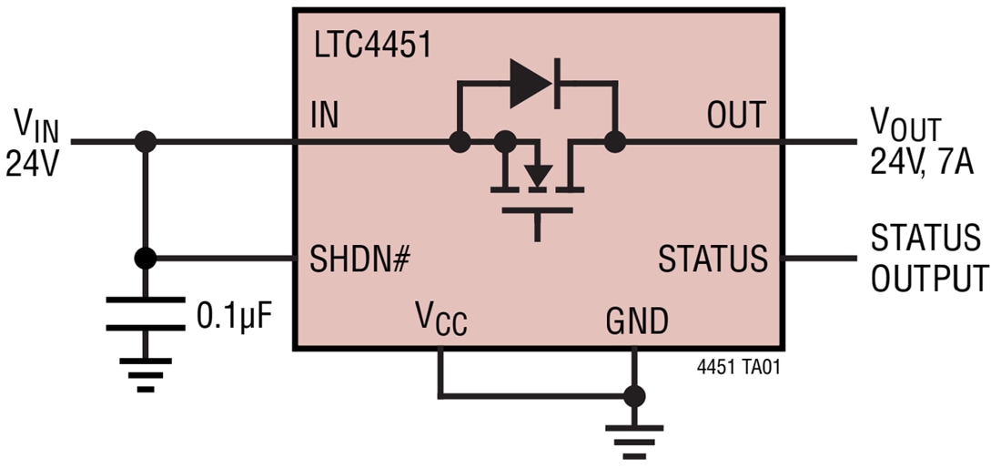 应用电路图 - Analog Devices Inc. LTC4451 40V 7A理想二极管