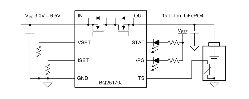 原理图 - Texas Instruments BQ25170J 800mA线性电池充电器