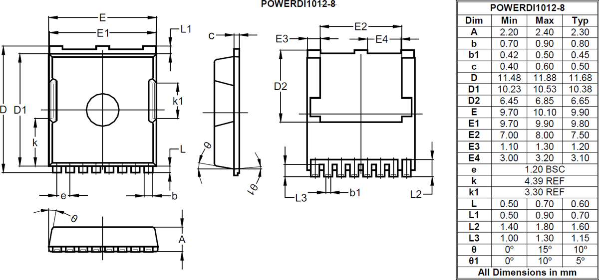 机械图纸 - Diodes Incorporated DMTH8001STLWQ汽车增强模式MOSFET