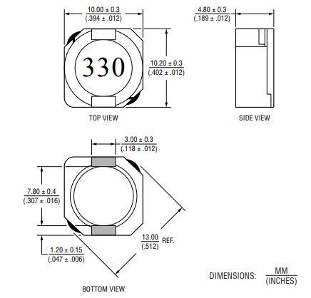 机械图纸 - Bourns SRR1050HA屏蔽型功率电感器