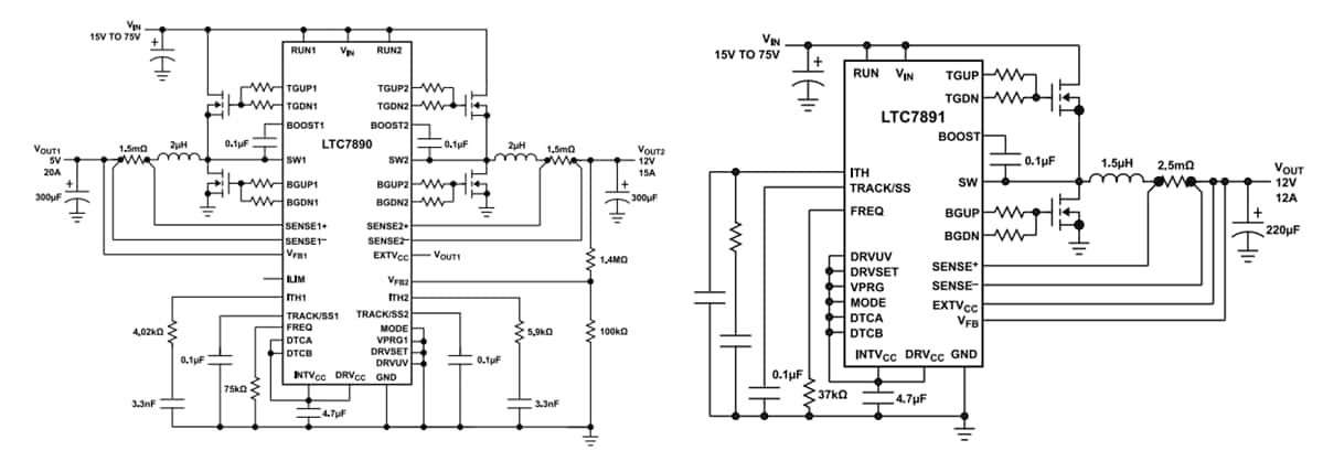 应用电路图 - Analog Devices Inc. LTC7890/1同步降压控制器 应用电路图 - Analog Devices Inc. LTC7890/1同步降压控制器