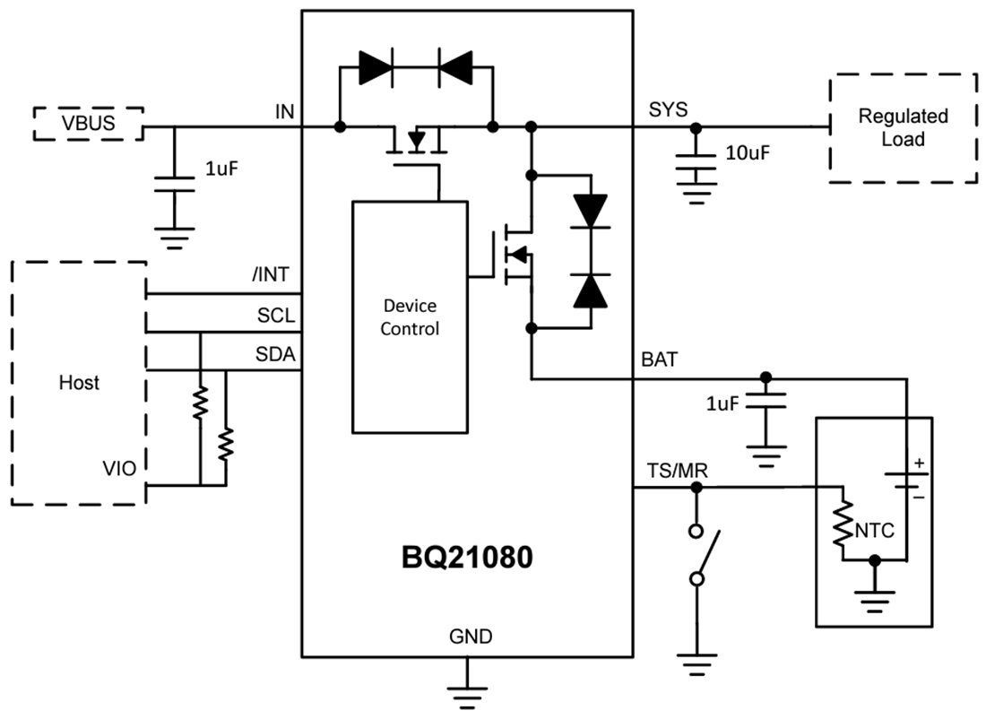 原理图 - Texas Instruments bq21080线性电池充电器IC