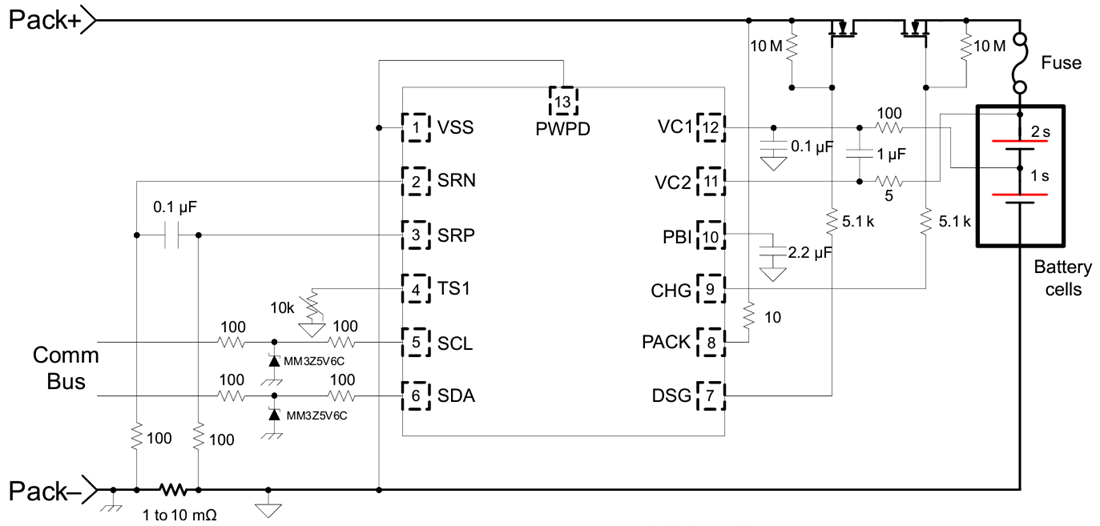 原理图 - Texas Instruments bq28Z620电池电量测量仪器