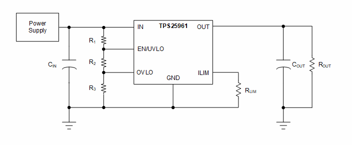 原理图 - Texas Instruments TPS25961 100mΩ电子保险丝