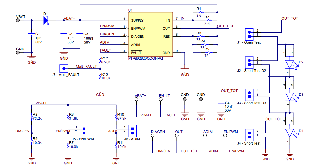 原理图 - Texas Instruments TPS92629Q1EVM评估模块