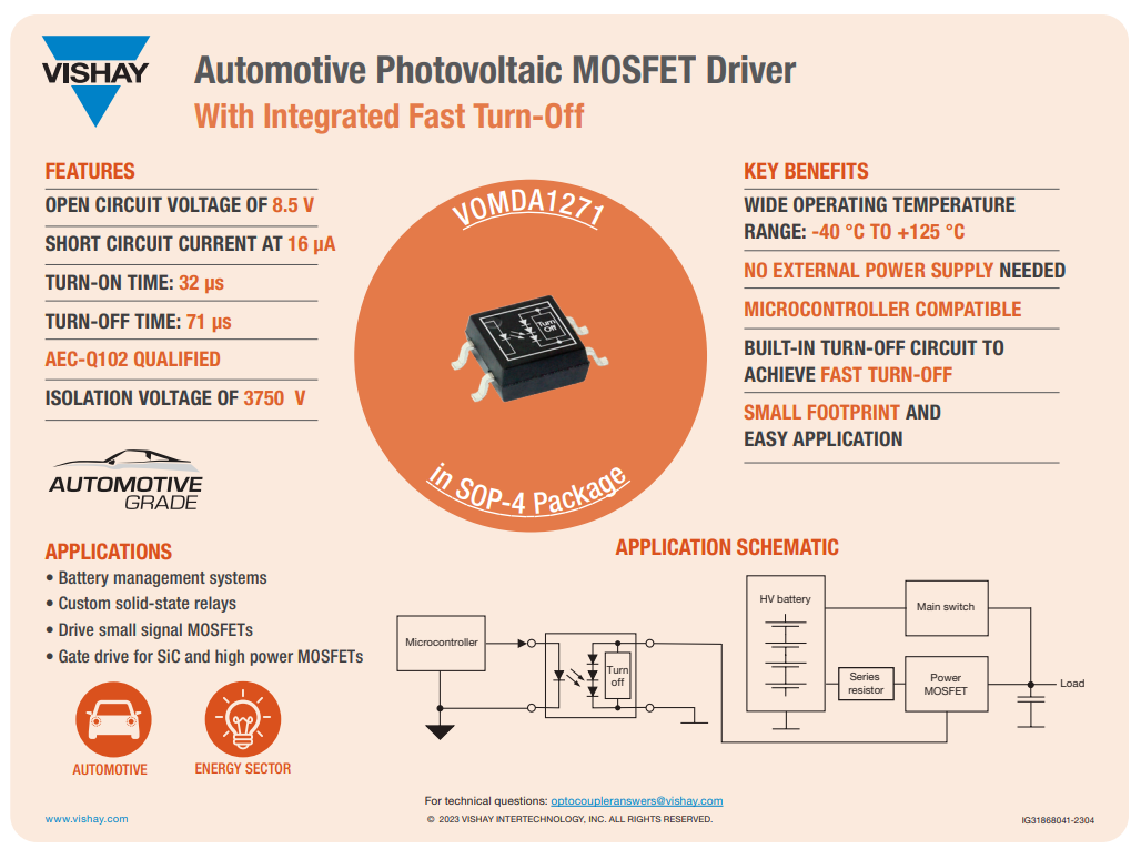 信息图 - Vishay Semiconductors VOMDA1271汽车用MOSFET驱动器