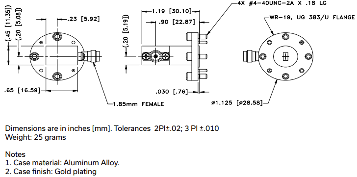 Mechanical Drawing - Mini-Circuits WR19-EFR+ Waveguide to Coax Adapter