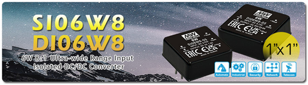 MEAN WELL SI06W8和DI06W8 8:1DC-DC稳压转换器