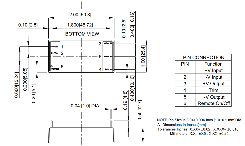 Mechanical Drawing - Cincon ECB40W18 Isolated DC-DC Converters