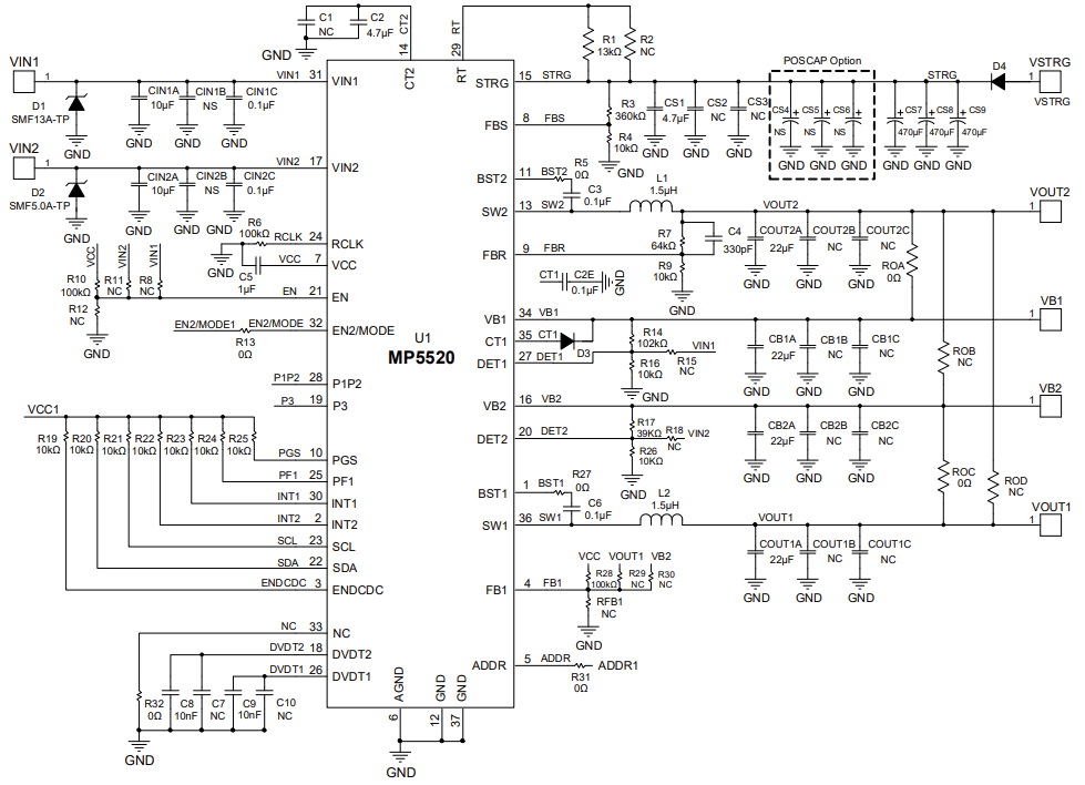 Schematic - Monolithic Power Systems (MPS) EVL5520-QJ-00A Evaluation Board