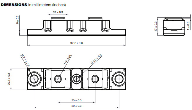 机械图纸 - Vishay Semiconductors VS-VSUD5xCW60 FRED Pt®软恢复二极管模块