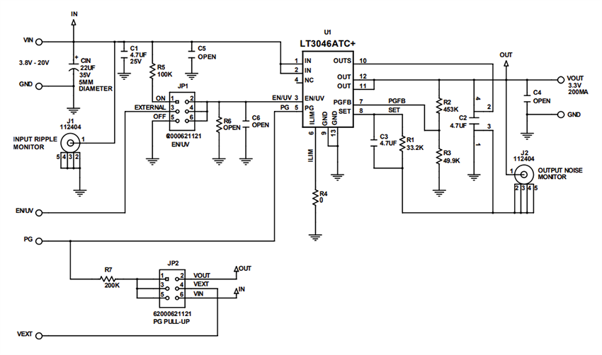 原理图 - Analog Devices Inc. LT3046 评估套件