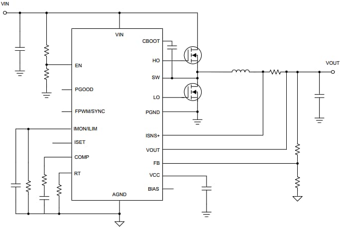 应用电路图 - Texas Instruments LM5190/Q1汽车用同步降压控制器
