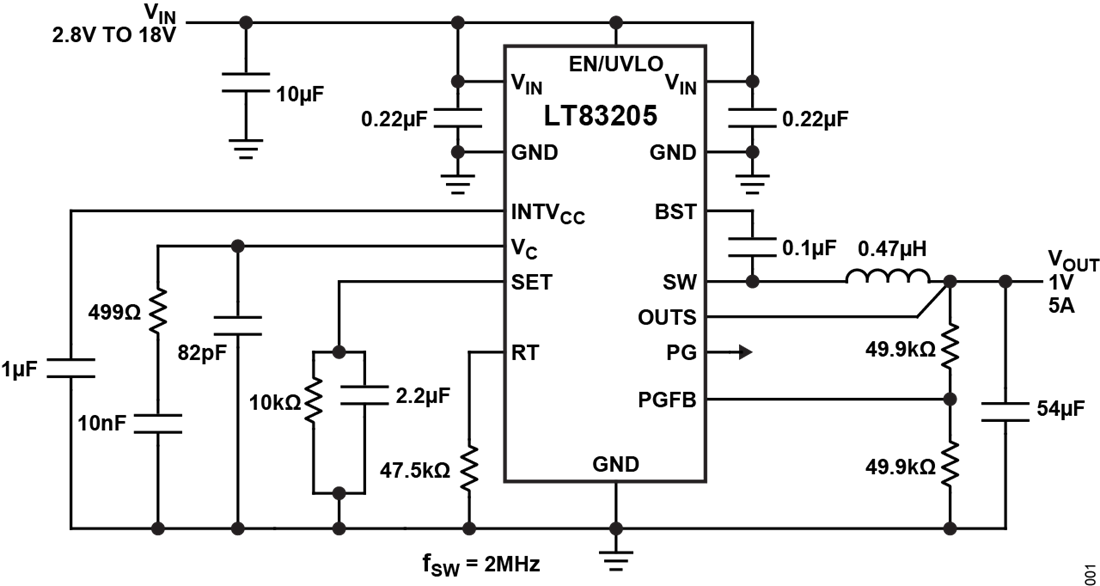 应用电路图 - Analog Devices Inc. LT83203/LT83205同步降压型稳压器