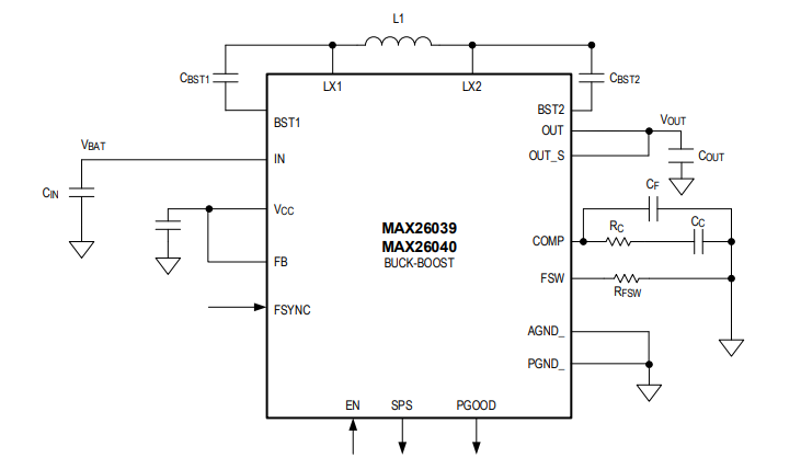 应用电路图 - Analog Devices Inc. MAX26040降压-升压转换器