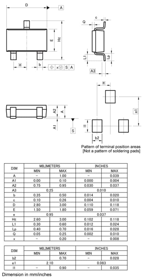 机械图纸 - ROHM Semiconductor RQ5G040AT -40V P沟道小信号MOSFET