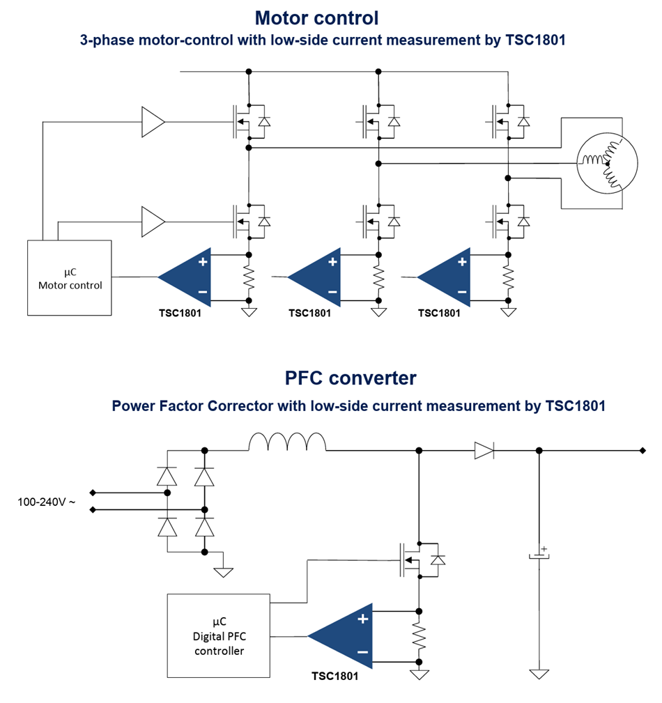 应用电路图 - STMicroelectronics TSC1801双向电流检测放大器