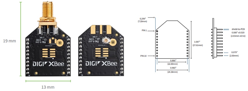 机械图纸 - Digi XBee LPX 900射频模块