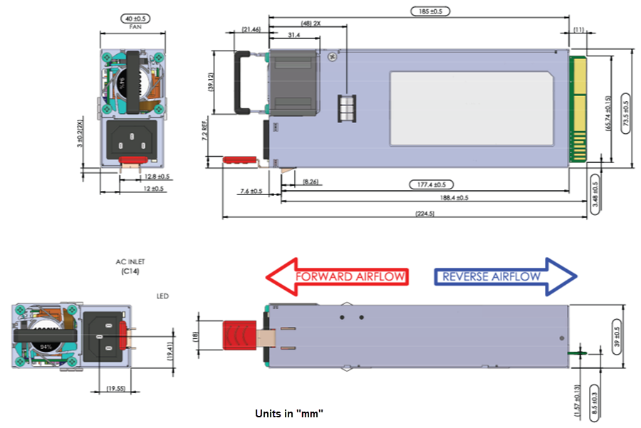 Mechanical Drawing - Advanced Energy / Artesyn CSU 1800W to 2400W AC/DC Power Supplies