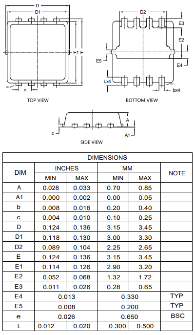Mechanical Drawing - Micro Commercial Components (MCC) MCG4D8N04Y 40V Low RDS(on) N-Channel MOSFETs