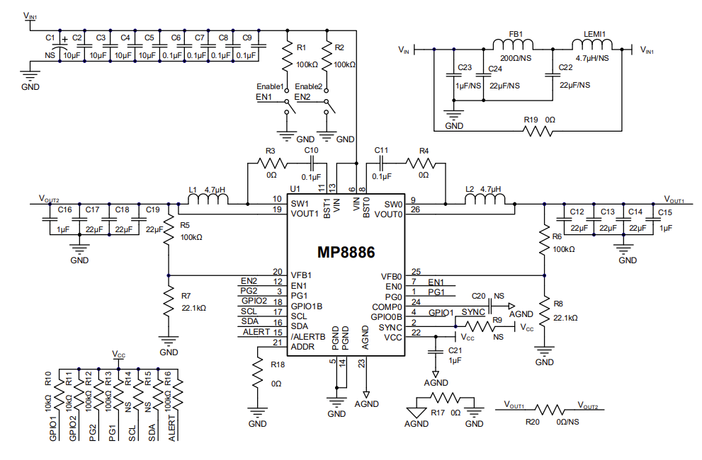 Schematic - Monolithic Power Systems (MPS) EVL8886-U-00A Evaluation Board