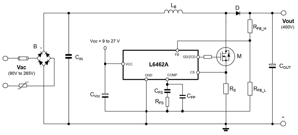 应用电路图 - STMicroelectronics L6462A升压PFC控制器