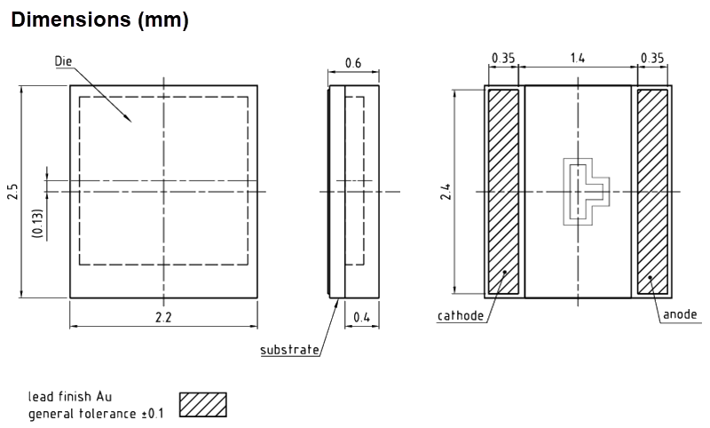 机械图纸 - ams OSRAM SFH 2705U高通滤光二极管