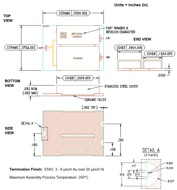 Mechanical Drawing - Knowles ADP12055 Surface Mount Diplexer