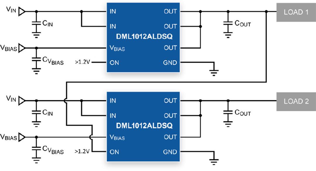 应用电路图 - Diodes Incorporated DML1012ALDSQ单通道智能负载开关