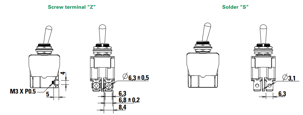 Mechanical Drawing - C&K Switches 8500 Toggle Switches