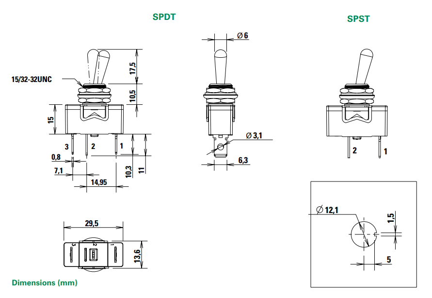 Mechanical Drawing - C&K Switches 8500 Toggle Switches