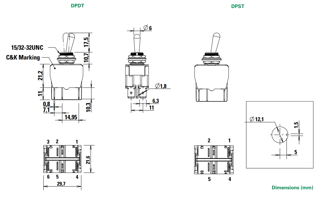 Mechanical Drawing - C&K Switches 8500 Toggle Switches
