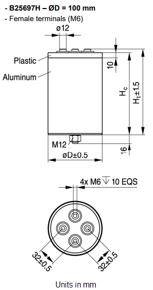 Mechanical Drawing - TDK B25697H Film Capacitors