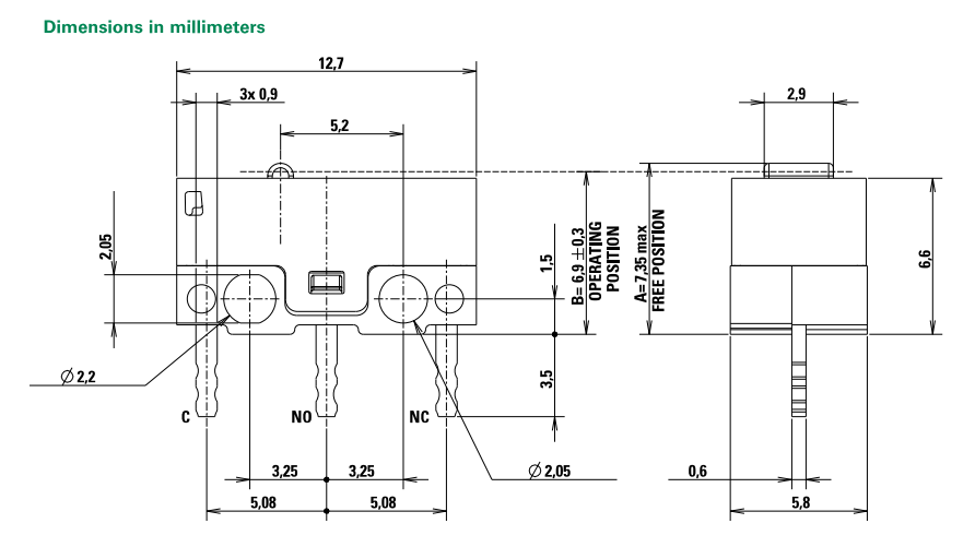 Mechanical Drawing - C&K Switches SUM Ulta-Miniature Snap-Acting Switches