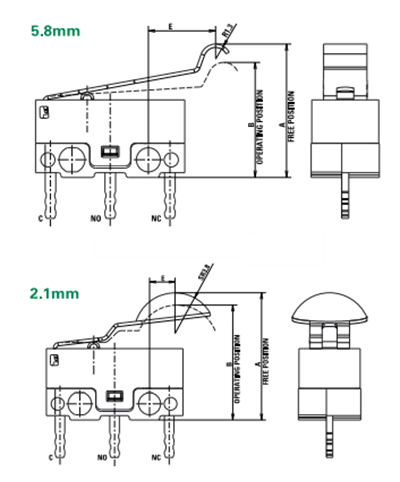 Mechanical Drawing - C&K Switches SUM Ulta-Miniature Snap-Acting Switches