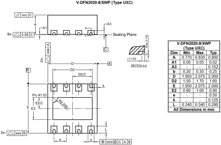 Mechanical Drawing - Diodes Incorporated PAM2011Q 3W Mono Audio Amplifier