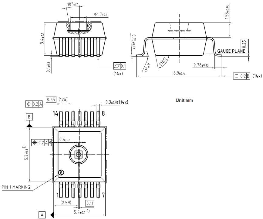 机械图纸 - Infineon Technologies XENSIV™ KP497智能气压传感器
